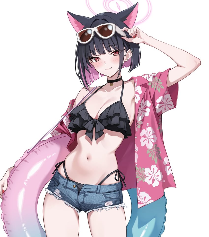 蔚蓝档案、杏山和纱 (碧蓝档案) 1名女孩 调整眼镜 替换服装 兽耳 比基尼