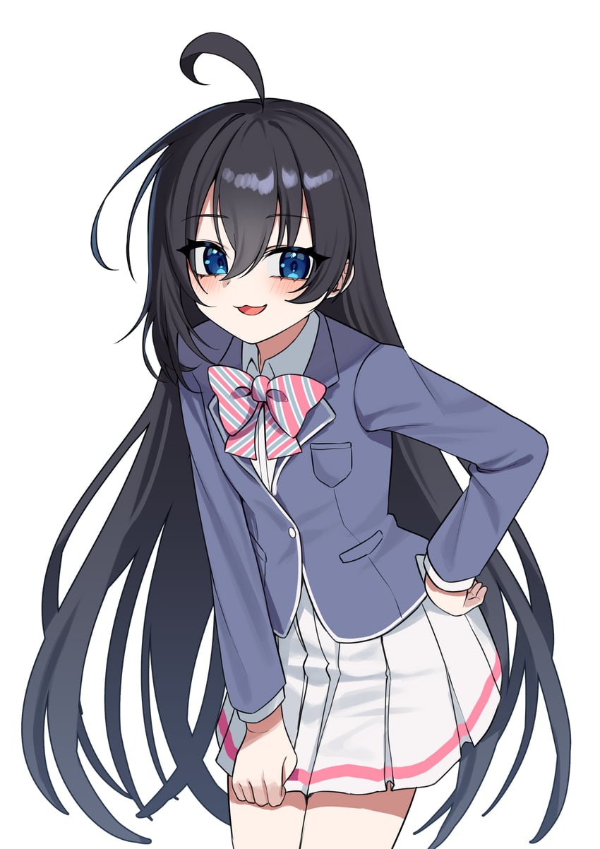 原创 1名女孩 呆毛 黑发 蓝眼 蓝色夹克