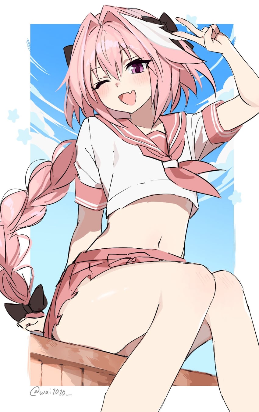 Fate/Grand Order、Fate系列、阿斯托尔福 (Fate) 1名男孩 黑色蝴蝶结 脸红 蝴蝶结 辫子