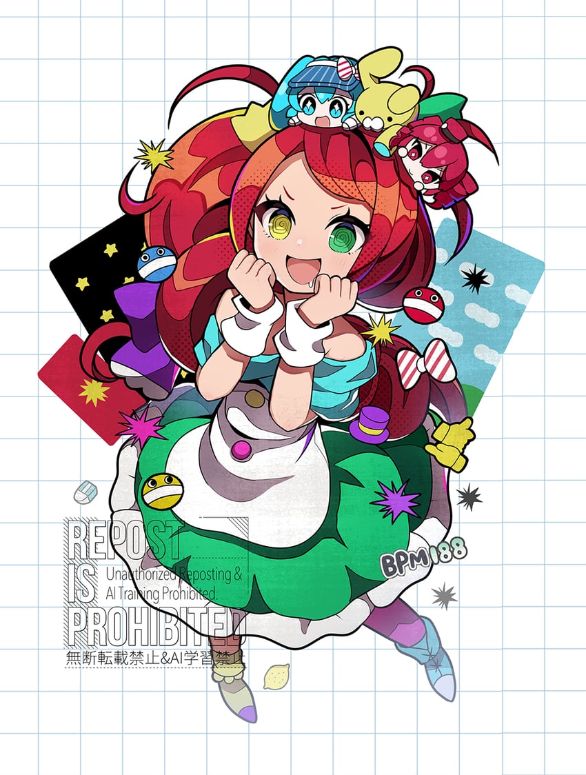 Bemani、Mesmerizer (Vocaloid)、Pop'n Music 3人女子 :D @_@ 围裙 不对称鞋履
