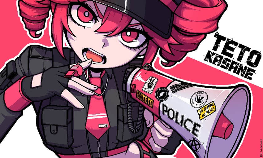 UTAU、重音Teto 1名女孩 作者名 黑色手套 黑帽子 黑色夹克