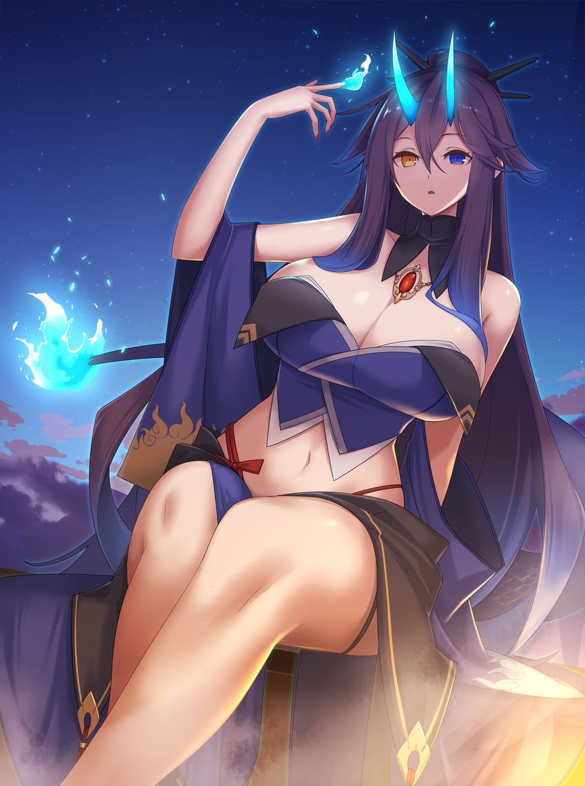 原创 1名女孩 露肩 黑领 黑发 蓝眼