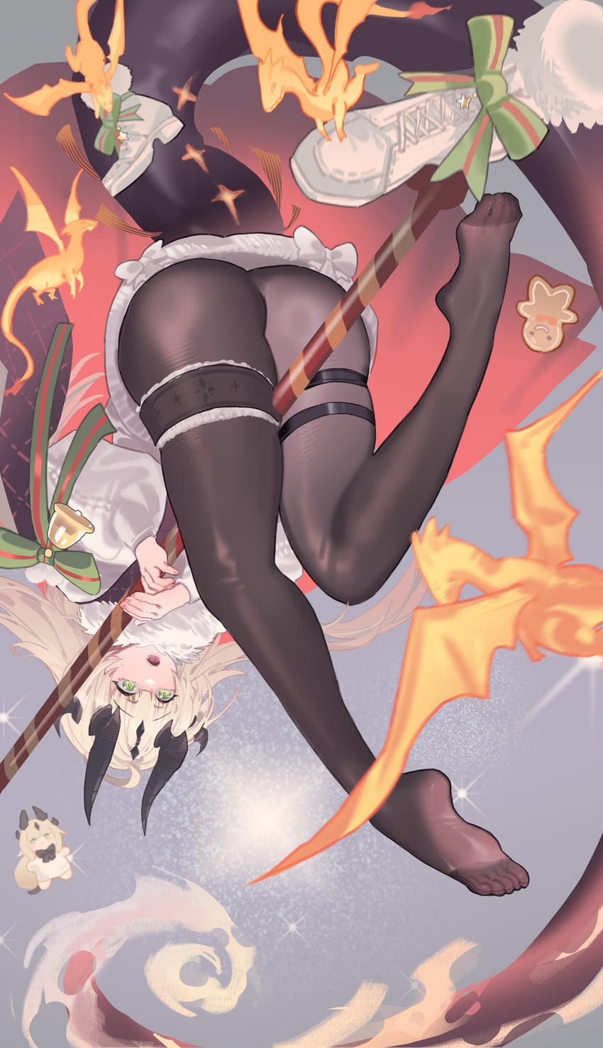 明日方舟、苇草、焰影苇草 (明日方舟) 屁股 铃铛 大腿间 黑色连裤袜 金发