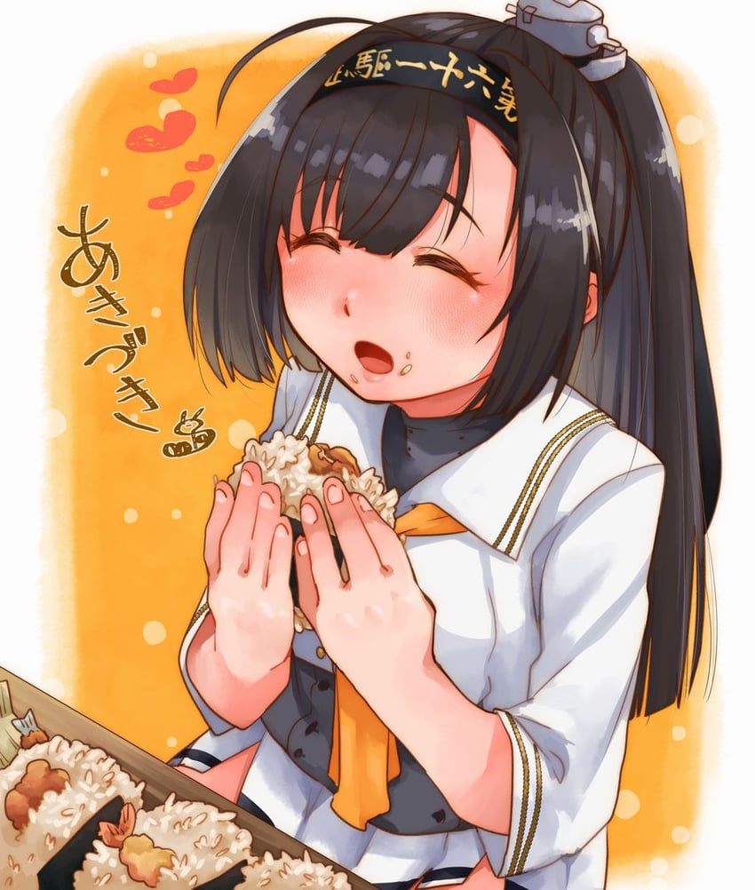 舰队Collection、秋月 (舰娘)、秋月改二 (舰Colle) 1名女孩 呆毛 黑发 黑发箍 闭眼