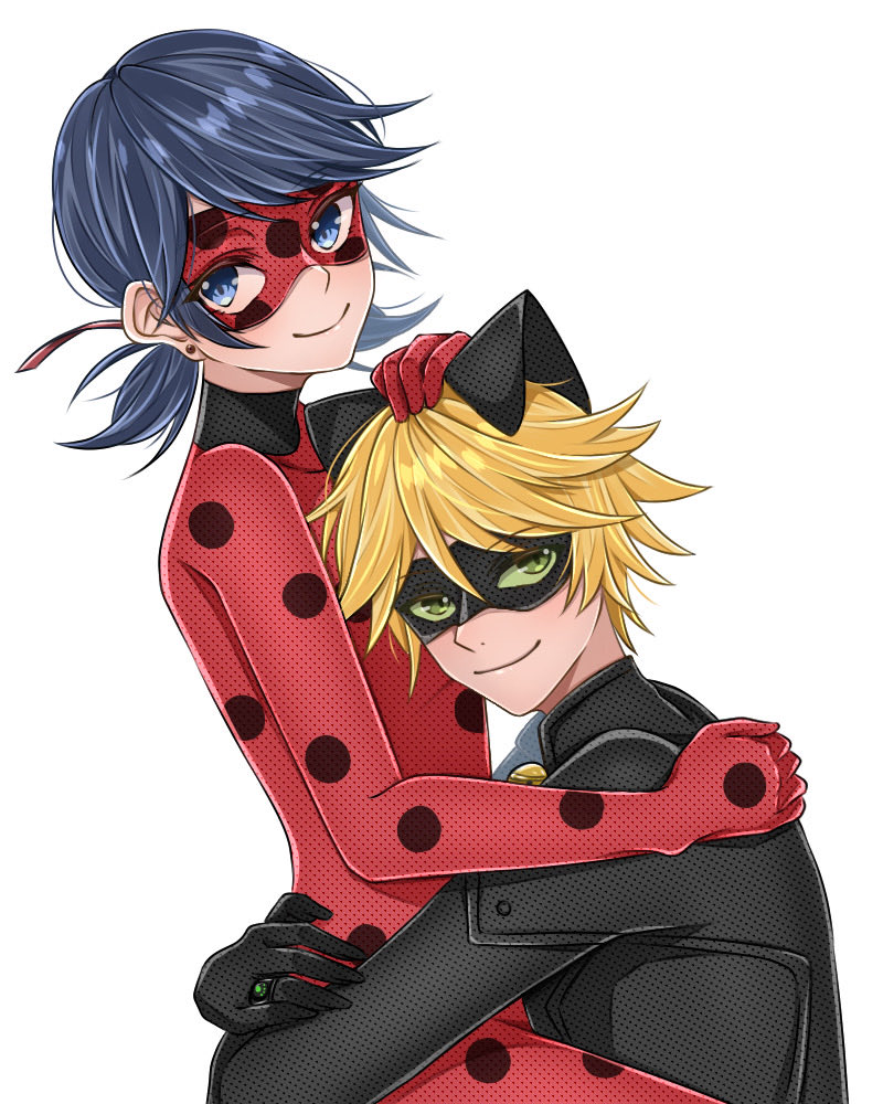 瓢虫雷迪、艾俊 (奇迹少女)、黑猫 (Chat Noir) 1名男孩 1名女孩 黑色连体衣 黑发 黑面具