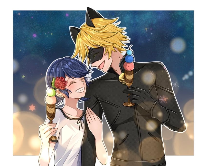 瓢虫雷迪、艾俊 (奇迹少女)、黑猫 (Chat Noir) 1名男孩 1gil 兽耳 黑色连体衣 黑发