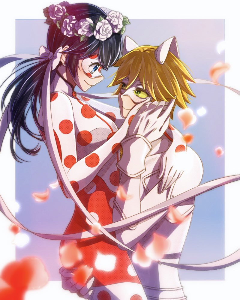 瓢虫雷迪、艾俊 (奇迹少女)、黑猫 (Chat Noir) 1名男孩 1名女孩 兽耳 黑发 金发