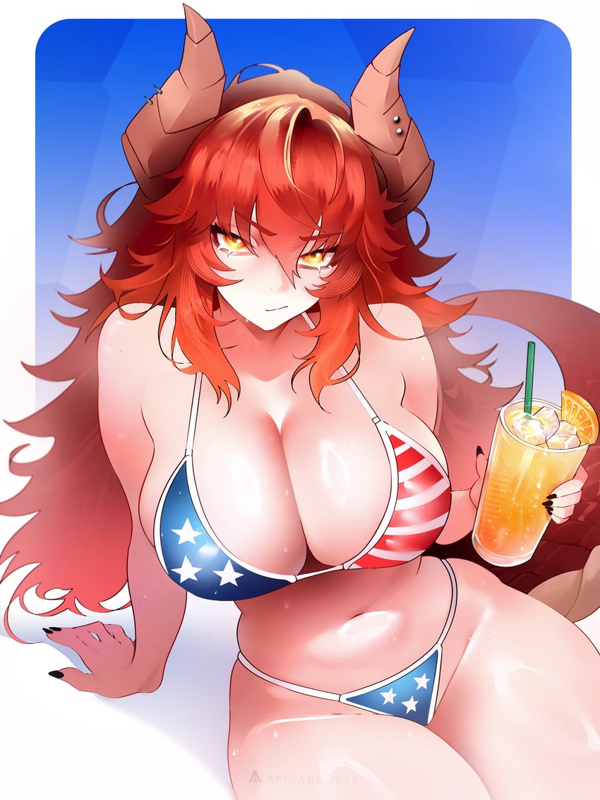袜子事务所、Zentreya、Zentreya (龙形态) 1名女孩 美国国旗 星条旗比基尼 美国国旗印花 裸臂