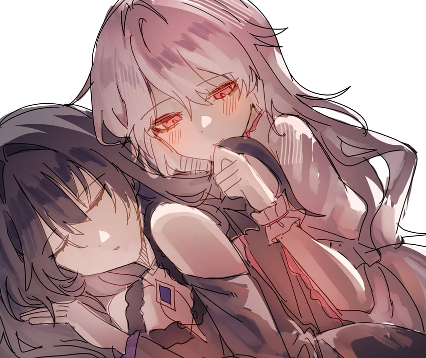 韵律源点 Arcaea、光 (Arcaea)、光（重逢）（音弧） 2名女孩 露肩 黑色连衣裙 黑发 蓝色宝石