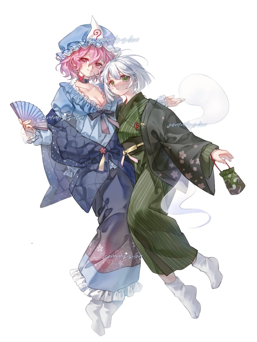 东方Project、魂魄妖梦、魂魄妖梦 (半灵) 2名女孩 替换服装 黑饰带 蓝色项圈 蓝帽子