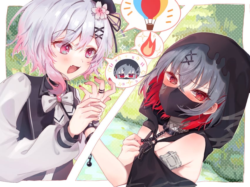 魔法少女的小镇审判、樱庭绘麻、志藤亚里沙 2名女孩 :D 移开视线 露肩 贝雷帽