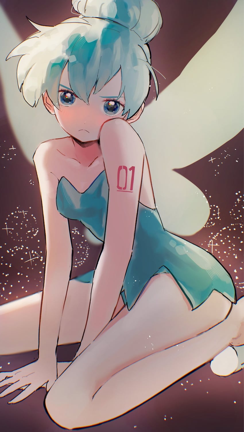 迪士尼、VOCALOID、初音未来 1名女孩 水蓝色连衣裙 水色发 腿间 锁骨
