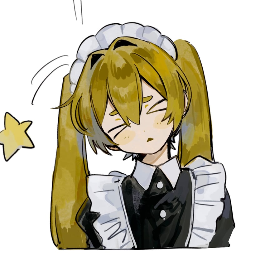 原创 1名女孩 闭眼挤眼 黑色连衣裙 金发 腮红贴纸