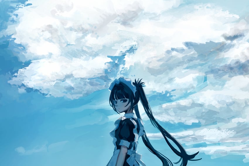 原创 1名女孩 围裙 黑色连衣裙 黑瞳 黑发