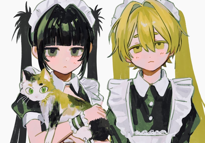 原创 2名女孩 猫脸笑 :< 动物 围裙