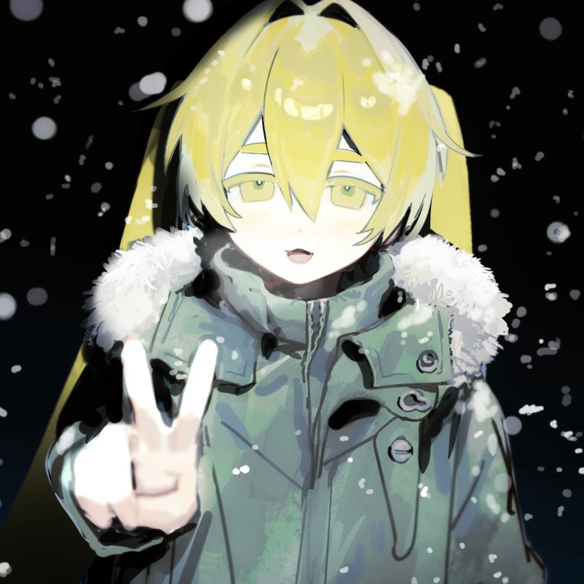 原创 1名女孩 黑色背景 金发 彩色睫毛 毛边兜帽