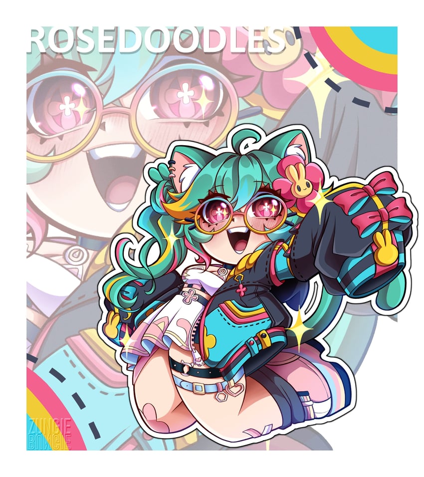 VChiban、Rosedoodle (虚拟主播) 1名女孩 :D 兽耳 金发 蓝发