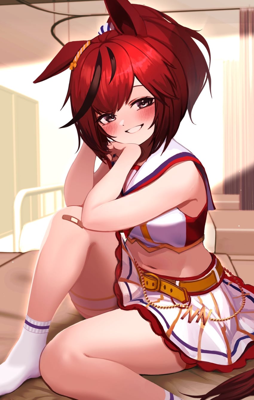 赛马娘、优秀素质 (Run & Win) (赛马娘)、优秀素质 (赛马娘) 1名女孩 兽耳 脸红 棕发 马耳