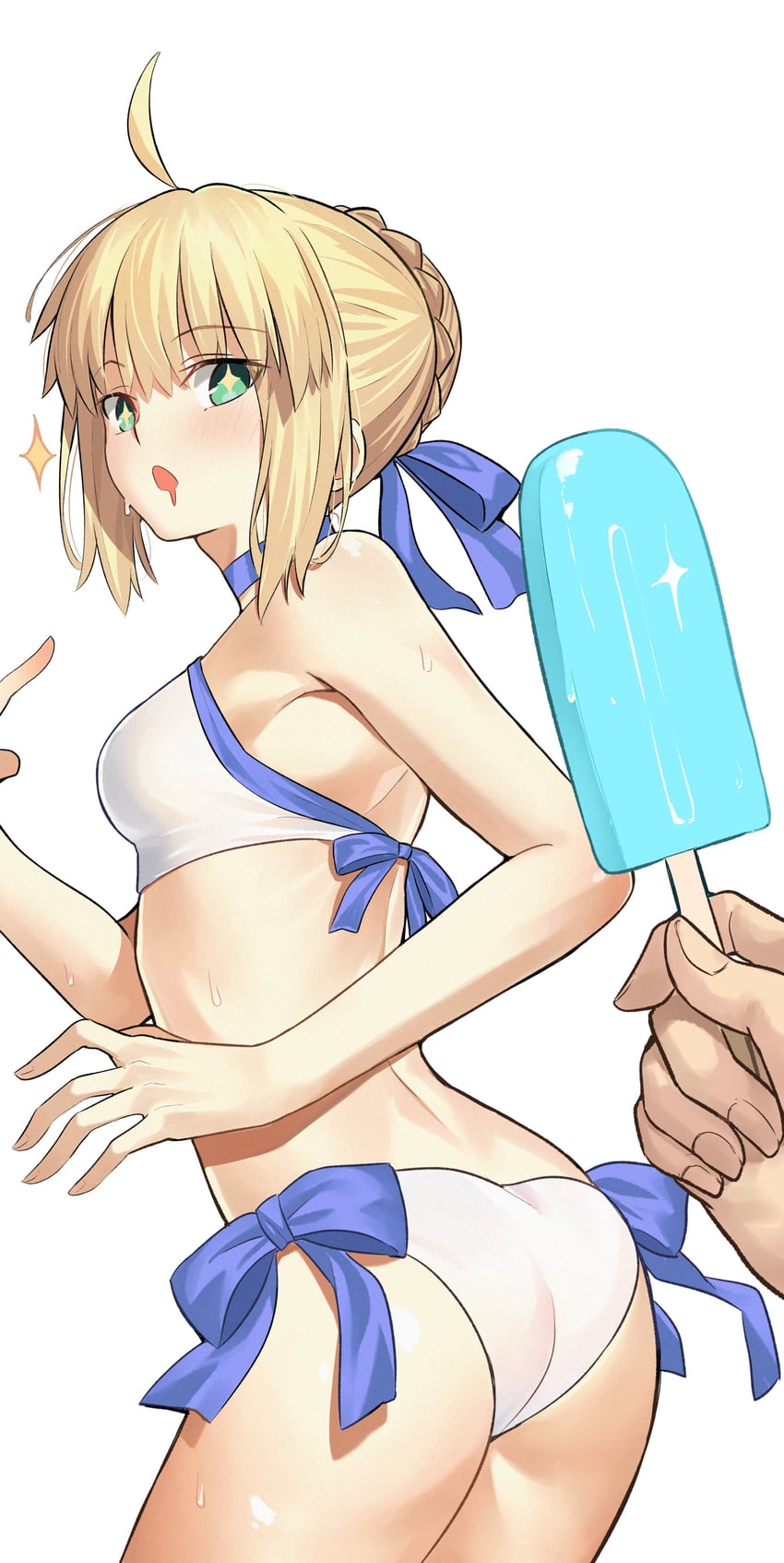 Fate/Grand Order、Fate/hollow ataraxia、Fate/stay night 1名女孩 呆毛 比基尼 金发 蓝色丝带