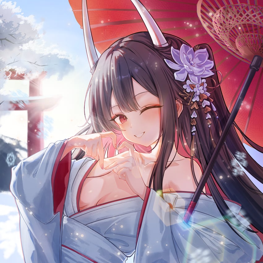 碧蓝航线、初月 (碧蓝航线) 1名女孩 露肩 乳房 棕发 乳沟