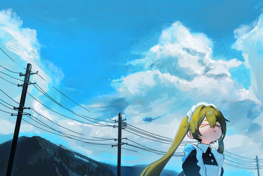 原创 1名女孩 :< 闭眼挤眼 围裙 黑衬衫