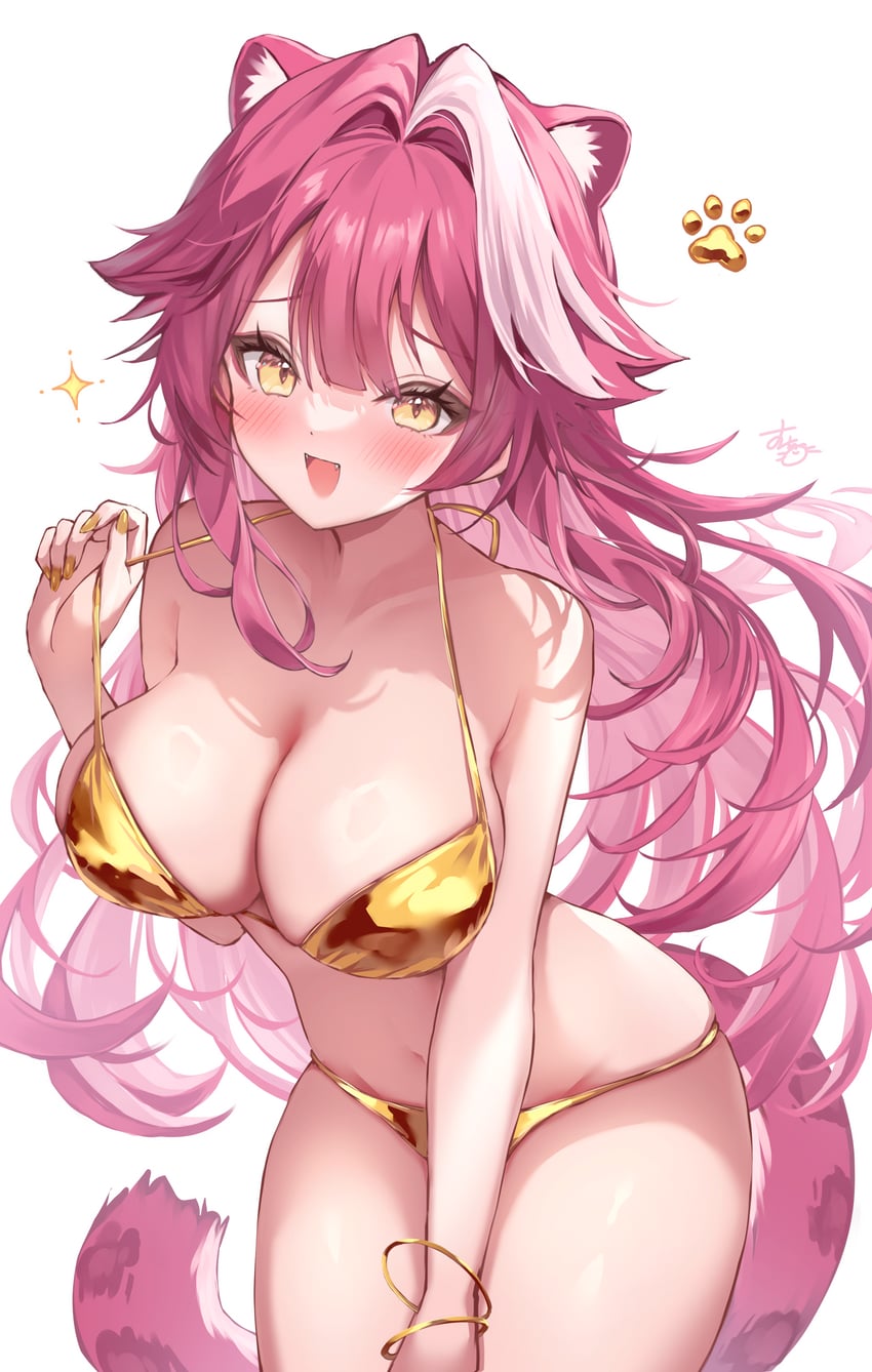 Hololive、Hololive英语、Raora Panthera (Hololive) 1名女孩 兽耳 比基尼 脸红 手链