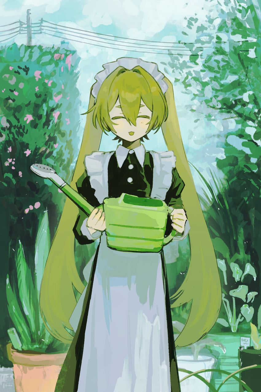 原创 1名女孩 :D 围裙 黑色连衣裙 金发