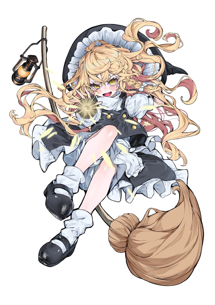 东方Project、雾雨魔理沙 1名女孩 围裙 黑帽子 黑色裙子 黑色马甲