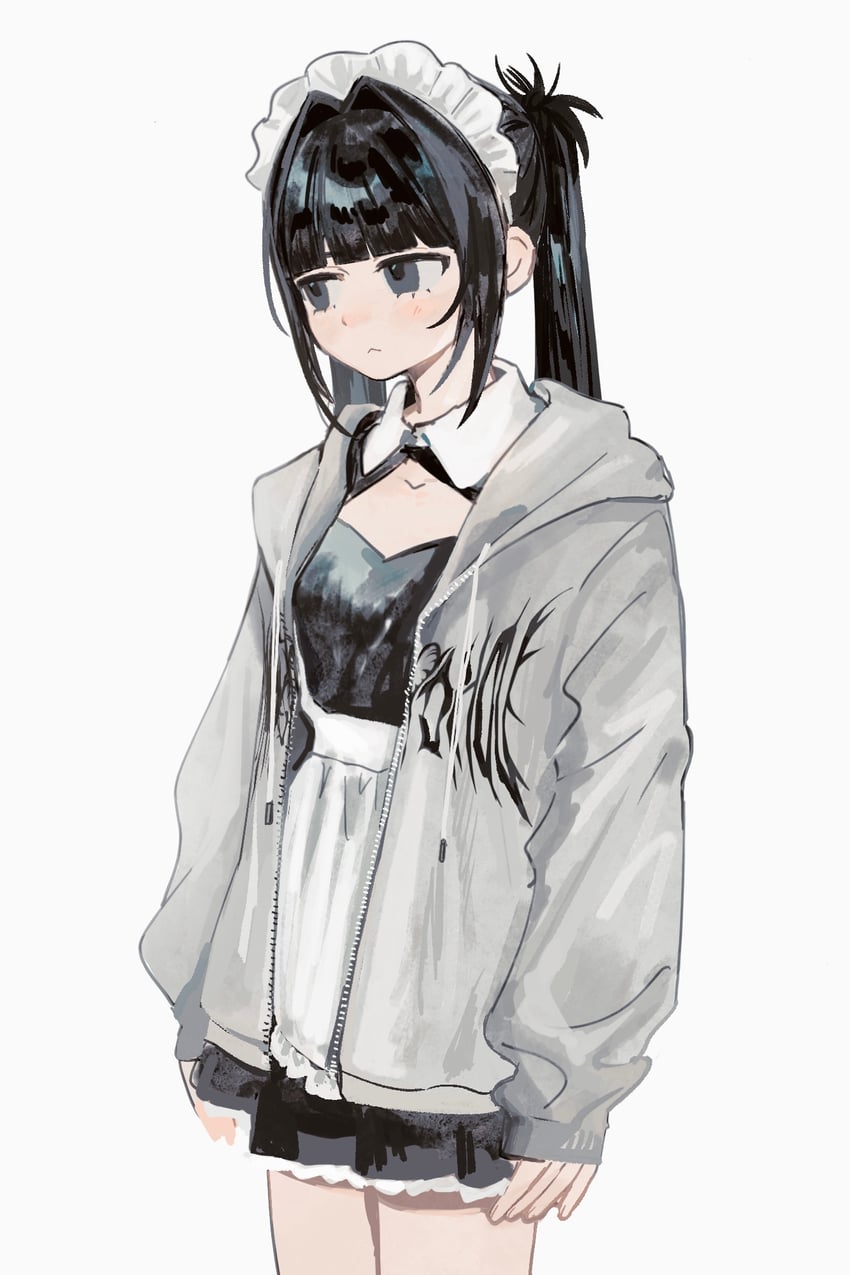 原创 1名女孩 围裙 黑色连衣裙 黑瞳 黑发