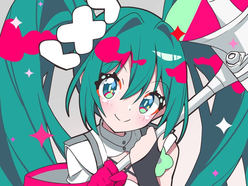 良笑社、Goodsmile Racing、VOCALOID 1名女孩 不对称手套 黑色手套 脸红 闭嘴