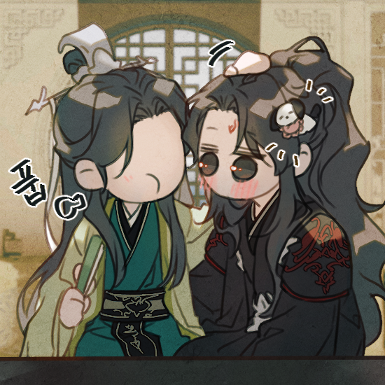 人渣反派自救系统、洛冰河、沈清秋 2个男孩 建筑 黑色汉服 脸红 棕眼睛