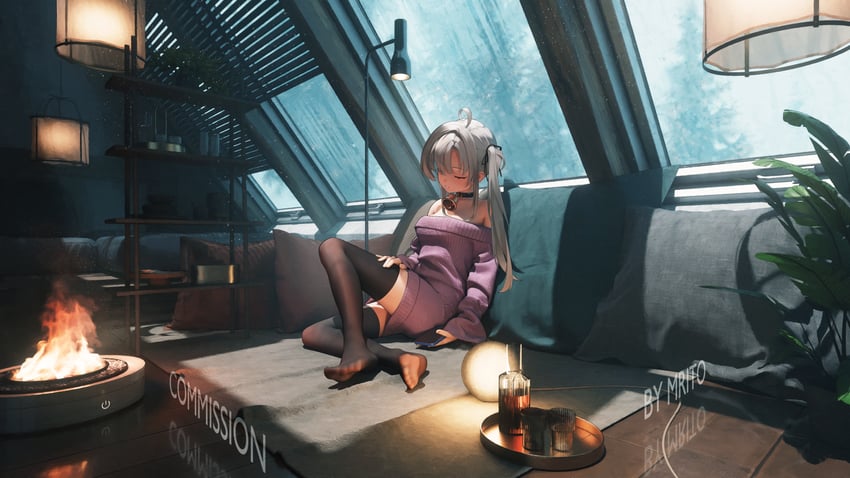 原创 1名女孩 呆毛 作者名 露肩 黑色项圈
