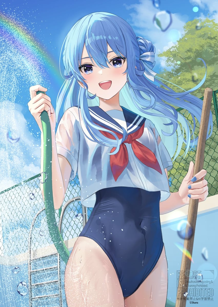 Hololive、星街彗星 1名女孩 :D 蓝眼 蓝发 蓝色连体泳衣