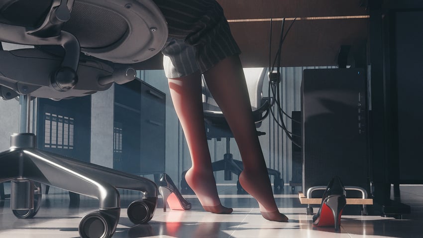 原创 1名女孩 黑色连裤袜 椅子 电脑 电脑主机