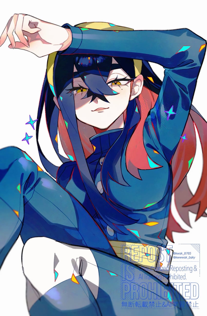 宝可梦、宝可梦 朱/紫、丹瑜(宝可梦) 1名女孩 黑发 蓝色夹克 蓝色裤子 蓝莓学园校服