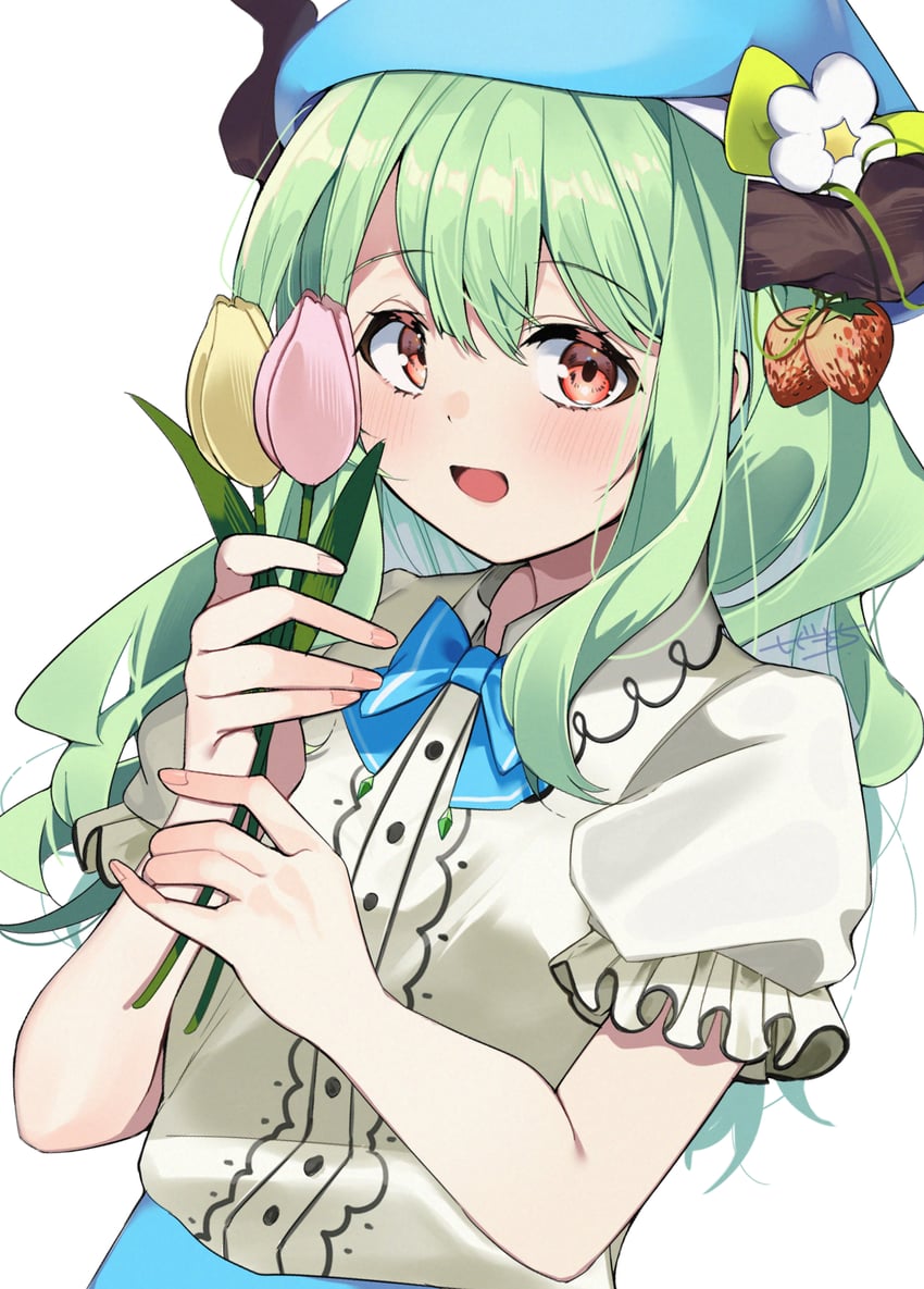 原创 1名女孩 作者名 蓝色蝴蝶结 蓝帽子 蓝裙子