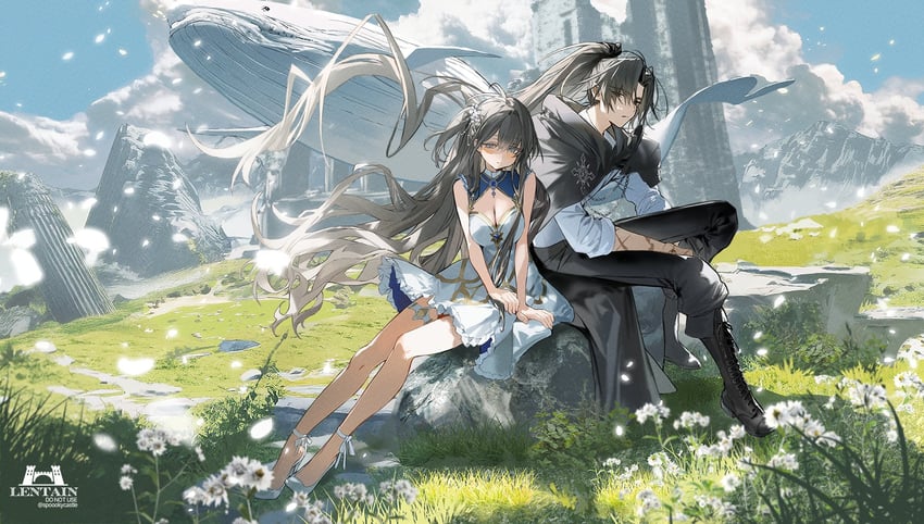 原创 1名男孩 1名女孩 裸腿 黑色披肩 黑发