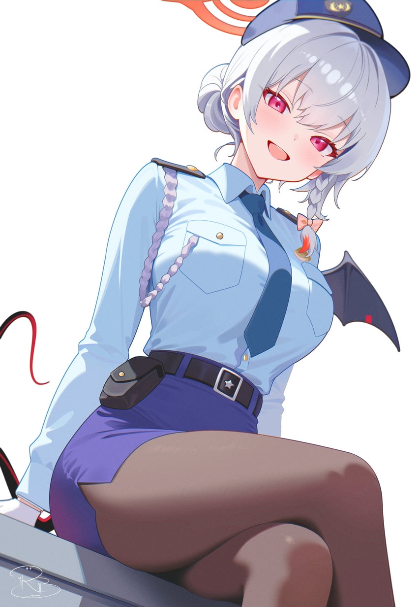 蔚蓝档案、晴奈 (蔚蓝档案) 1名女孩 替换服装 黑色连裤袜 黑色尾巴 蓝色衬衫