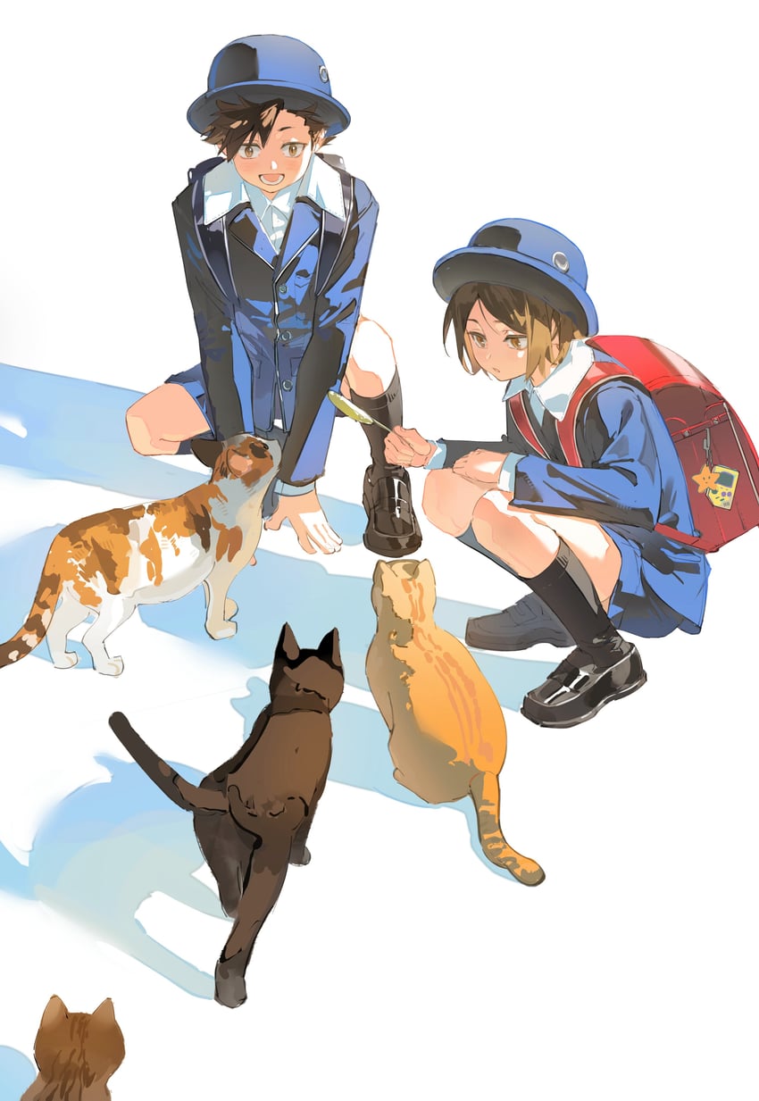 排球少年!!、孤爪研磨、黑尾铁朗 2个男孩 背包 包 黑猫 黑鞋