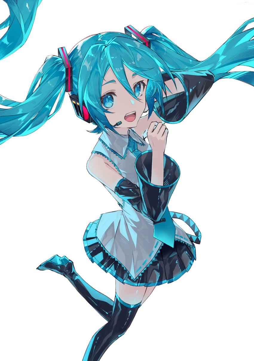 VOCALOID、初音未来 1名女孩 :D 水色瞳 水色发 水蓝色领带