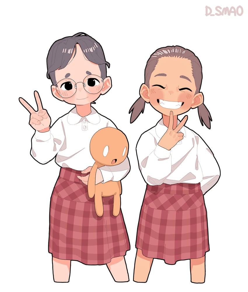 原创 2名女孩 作者名 黑发 脸红 棕发