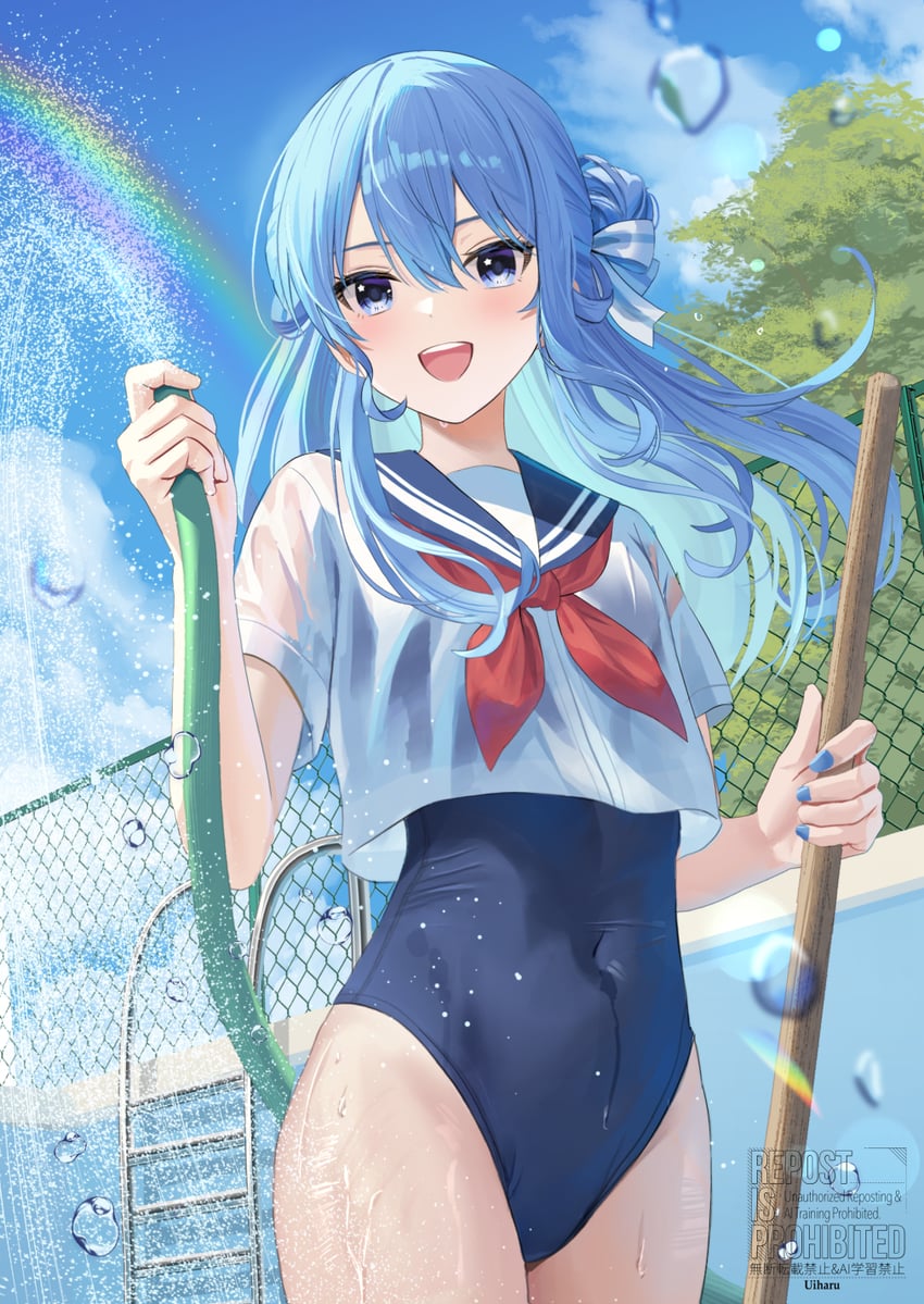 Hololive、星街彗星 1名女孩 :D 蓝眼 蓝发 蓝色连体泳衣