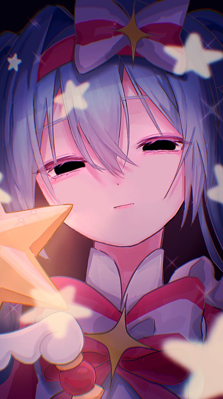 立刻轮回 (Vocaloid)、VOCALOID、初音未来 1名女孩 黑色背景 蓝发 蝴蝶结 蝶形领结