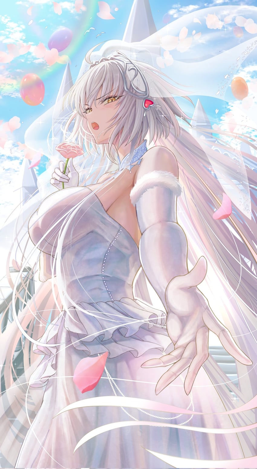 Fate/Grand Order、Fate系列、黑贞德 1名女孩 惊讶 替换服装 露肩 脸红