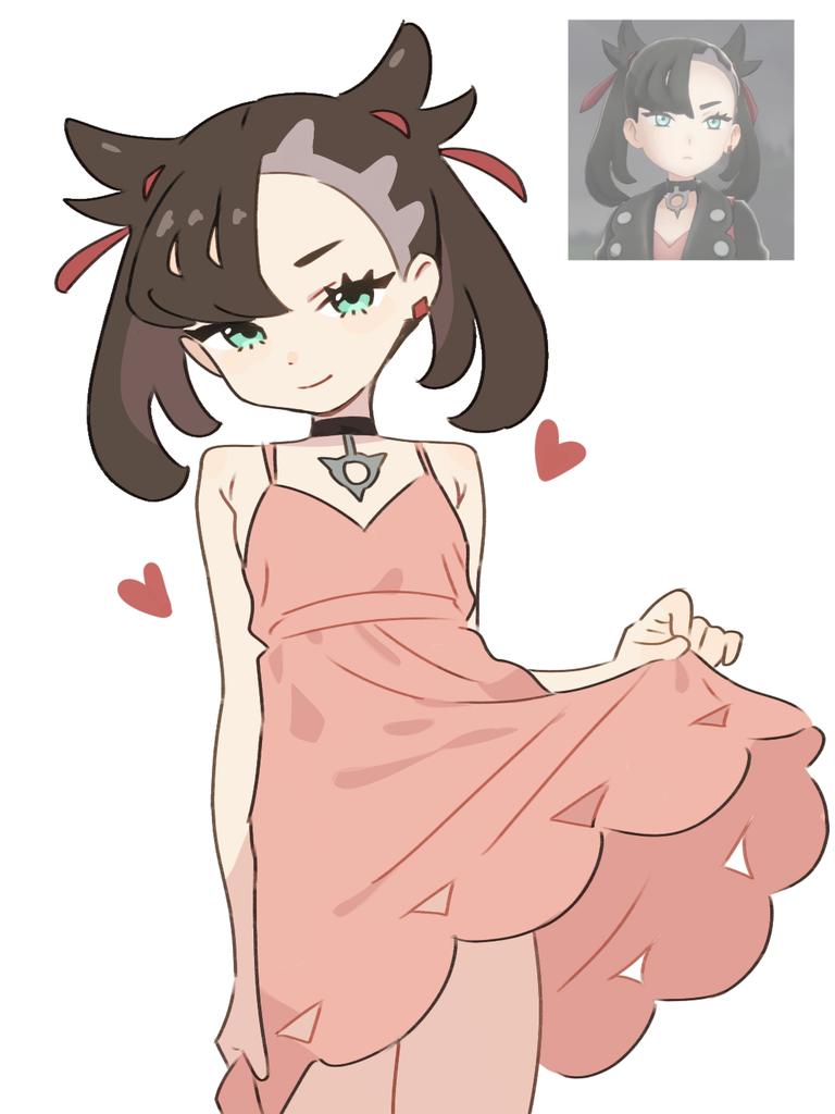 宝可梦、宝可梦 剑/盾、玛俐 (宝可梦) 1名女孩 黑色项圈 项圈 掀起衣服 连衣裙