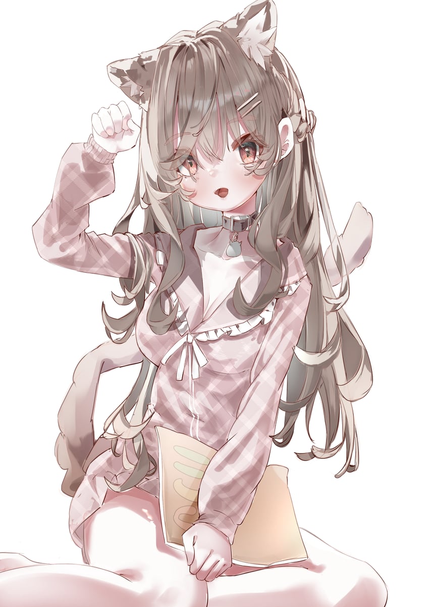 原创 1名女孩 兽耳 举手 脸红 乳房