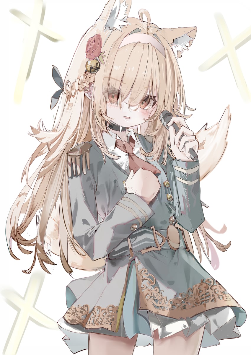 原创 1名女孩 呆毛 兽耳 阿斯科特领巾 黑色连衣裙