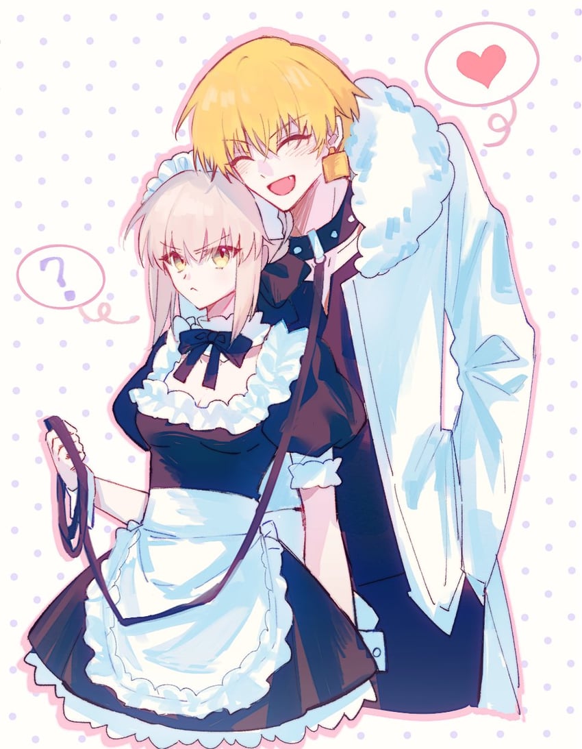 Fate/Grand Order、Fate/stay night、Fate系列 1名男孩 1名女孩 问号 围裙 黑色连衣裙