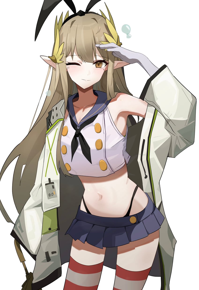 明日方舟、舰队Collection、缪尔赛思 (明日方舟) 1名女孩 黑色领巾 金发 蓝色水手领 蓝裙子