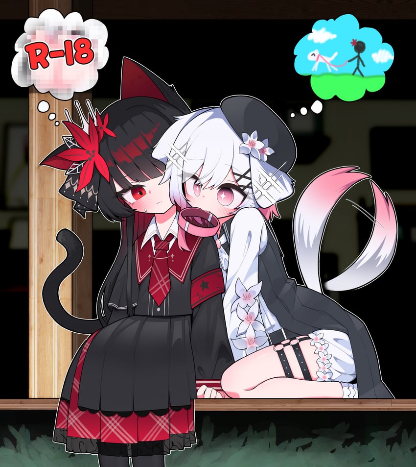 魔法少女的小镇审判、二阶堂博、樱庭绘麻 +_+ 2名女孩 动物项圈 兽耳 贝雷帽